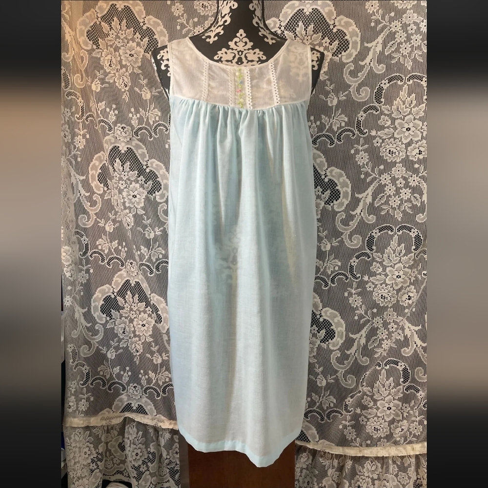 1960s Sears Perma-Prest Blue Cotton Nightgown Sz S